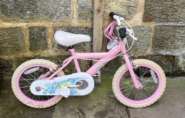 Concept Unicorn 16in kids bike with stabilisers, pink