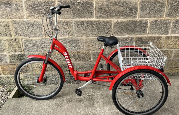 Scout alloy folding frame cargo trike, bright red (barely used)