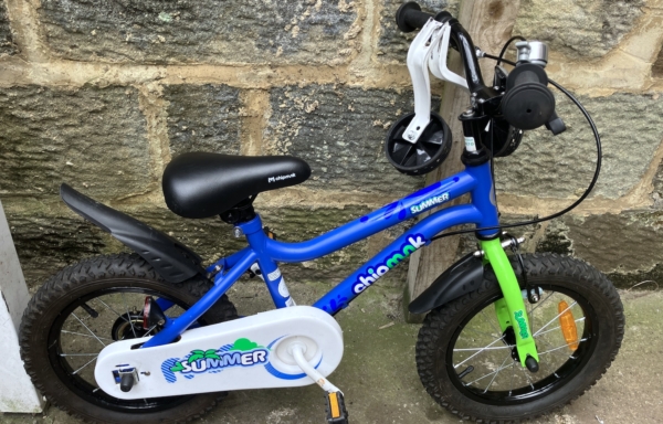 Summer Chipmunk 14in kids bike with stabilisers, blue/green