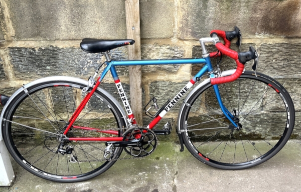 Pennine lightweight steel custom built Campag road bike, metallic blue