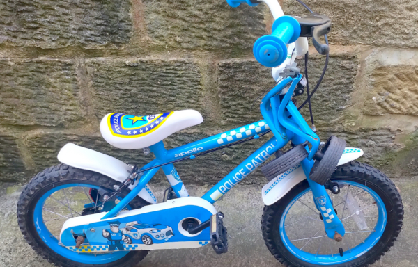 Apollo Police Patrol 14in kids bike with stabilisers, blue